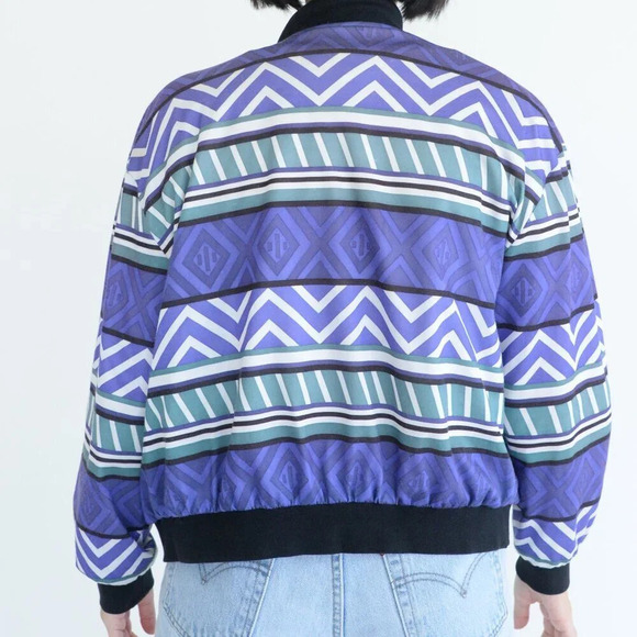 Vintage 90S TanJay Purple & Green Aztec Zip Up Lightweight Bomber Jacket M - Picture 3 of 16